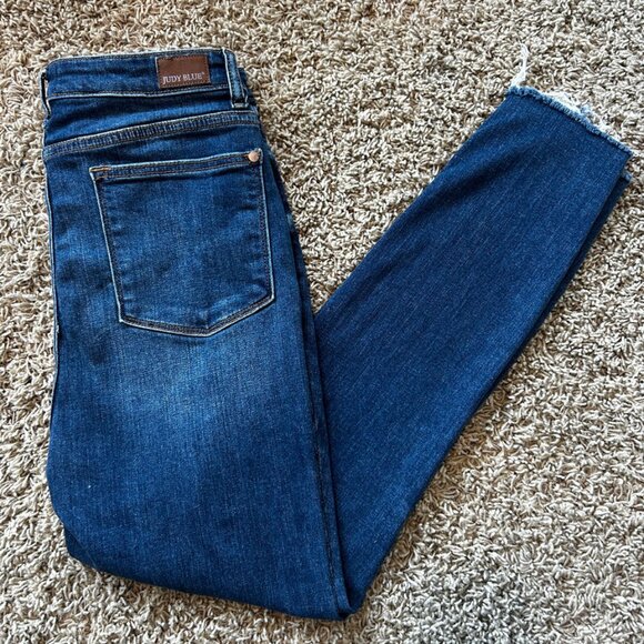 Judy Blue High Waisted Skinny Jeans Size 30 Exposed Button Fly Raw Hem JB82318DK - Picture 4 of 8